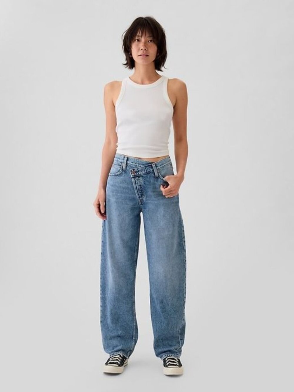 Gap Barrel High Rise Jeans Crossover Fly Baggy Wide Leg Denim Y2K Size 29 / 8R